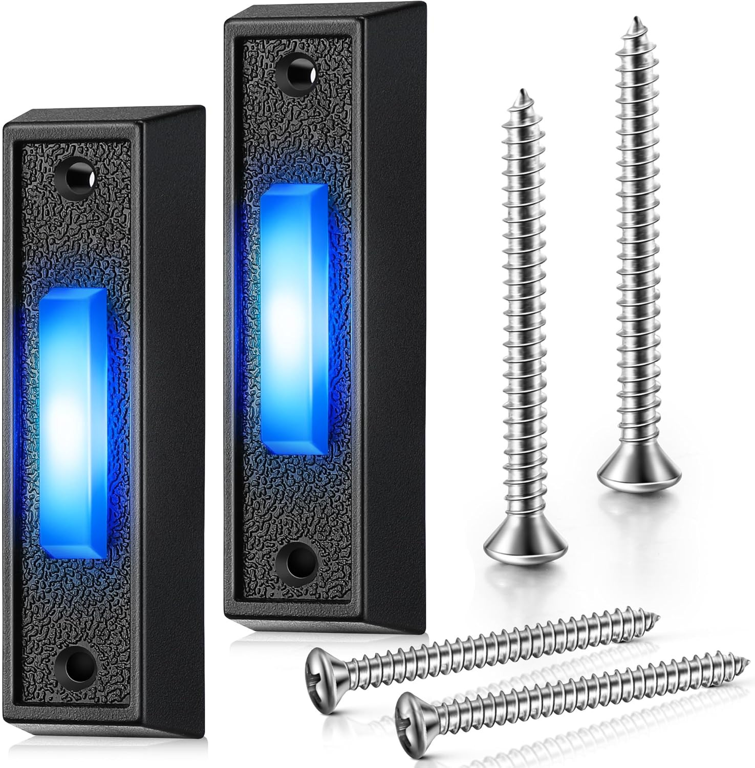 2 Pack Lighted Doorbell Button Wall Mount Blue LED Door Bell Switch Black 8V-24V
