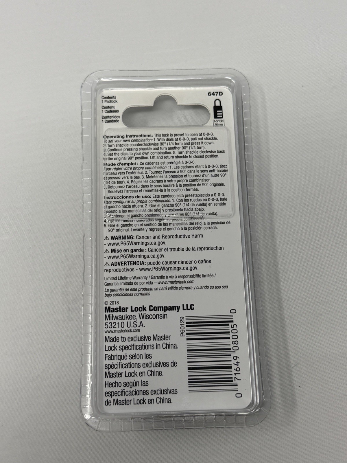 Master Lock 647D 3 Digit Combination Padlock Resettable 24mm New Sealed