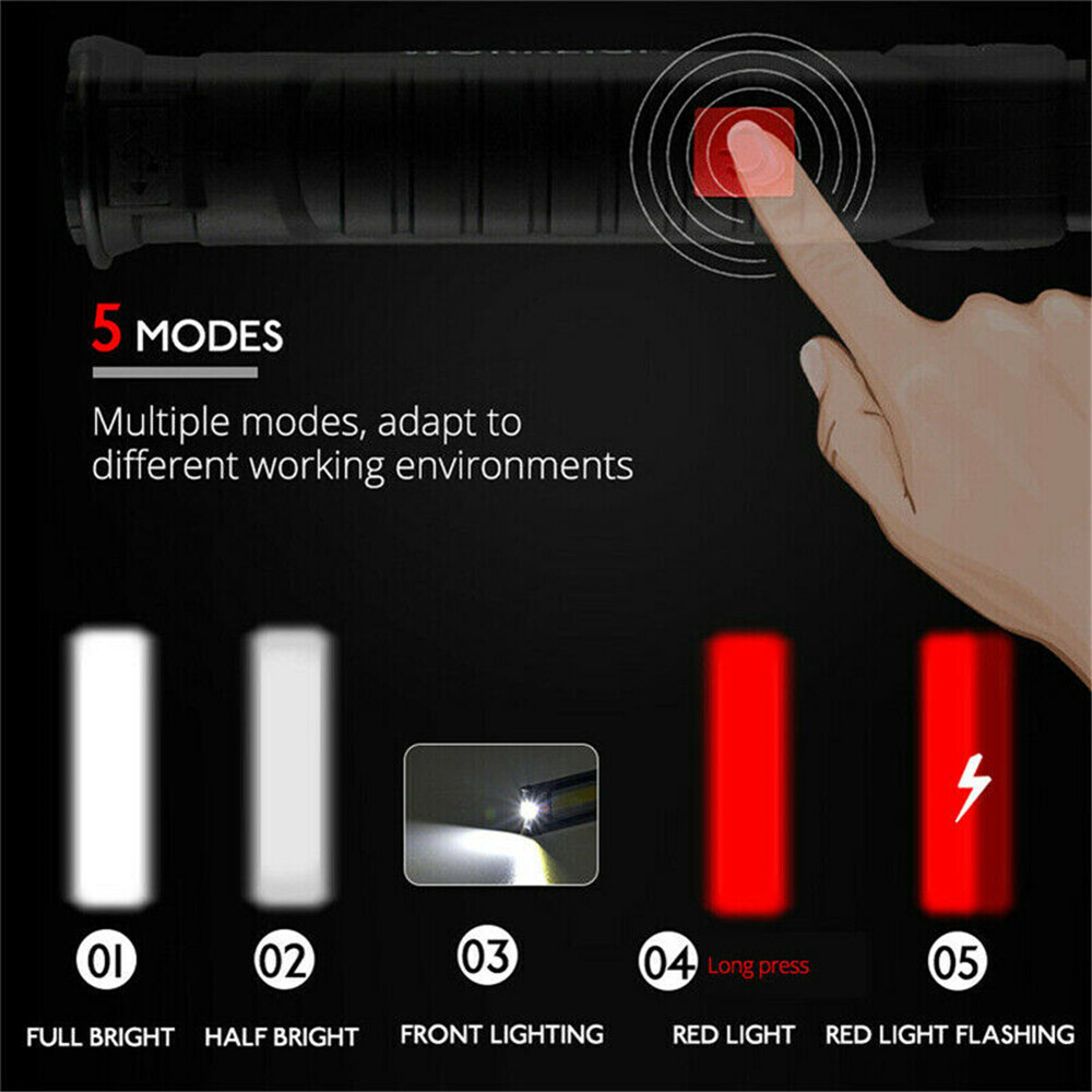 2Set Mechanic Flashlight Inspection Lamp Hand Torch COB LED Work Light+USB Cable
