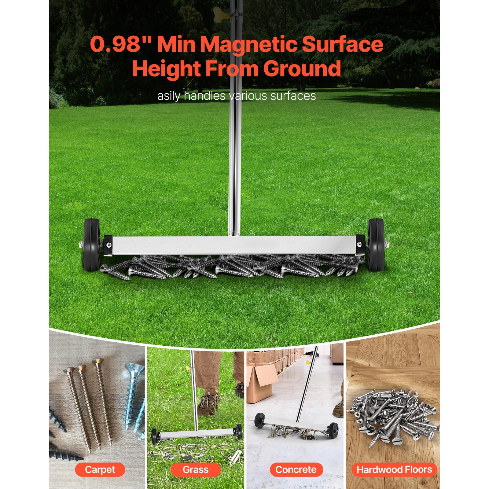 17" Rolling Magnetic Sweeper Picks up Tools Nails Screws Clips 10 lbs Capacity