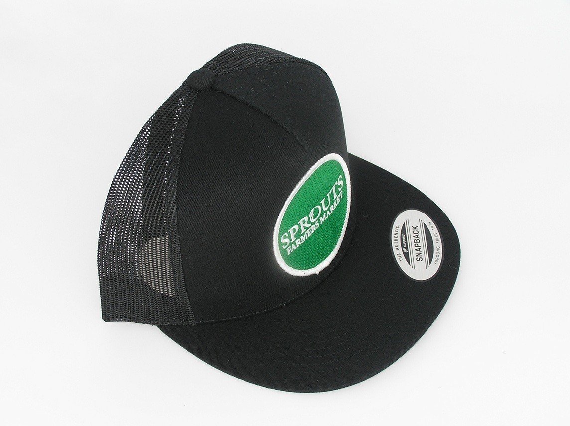Sprouts Farmers Markert Patch on Trucker Hat Yupoong Classic 6006 Snapback Black