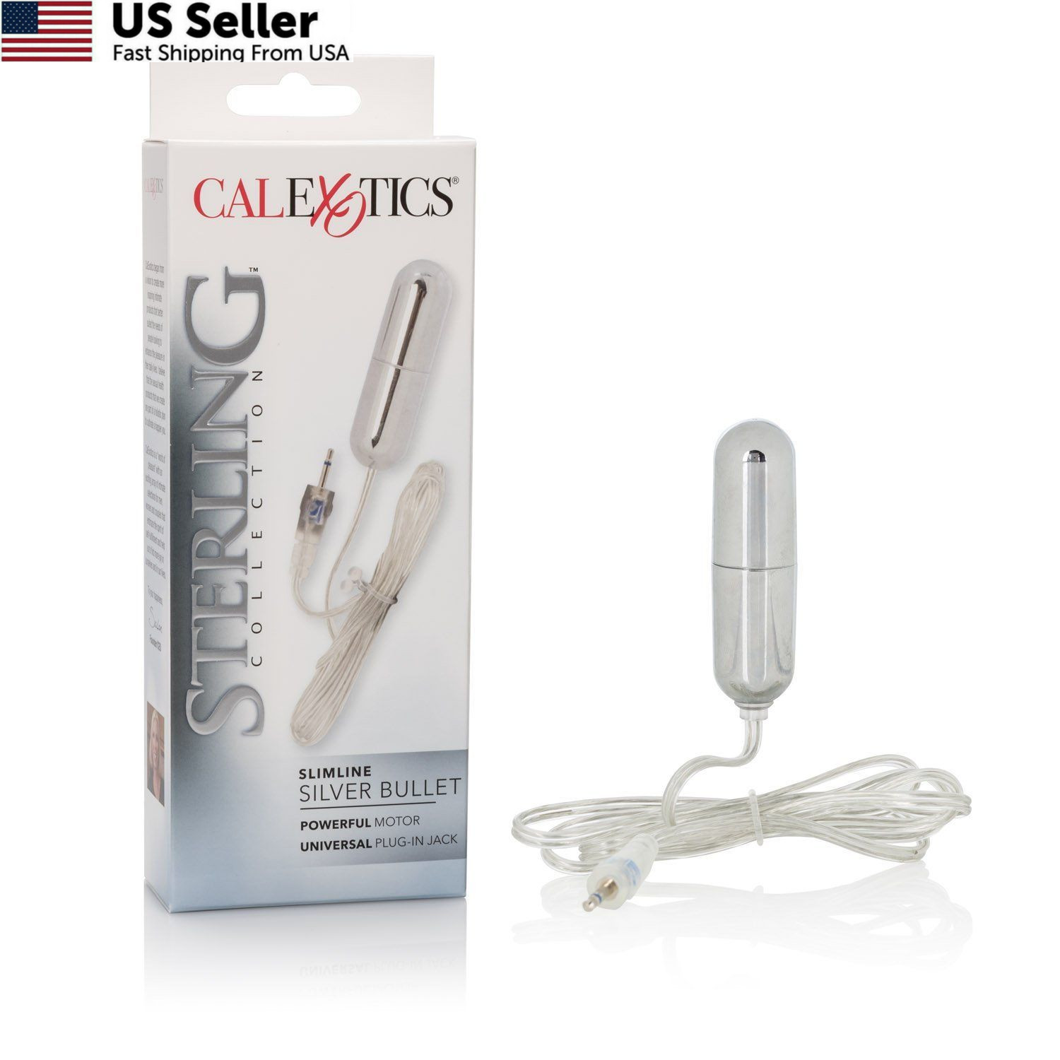 Sterling Collection Slimline Silver Bullet Vibrator Personal Massager USA