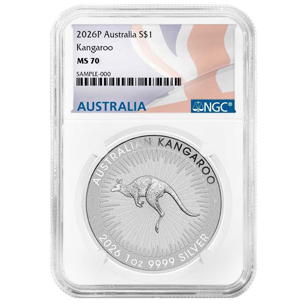 2026 $1 Australia Silver Kangaroo NGC MS70 Australian Flag Label