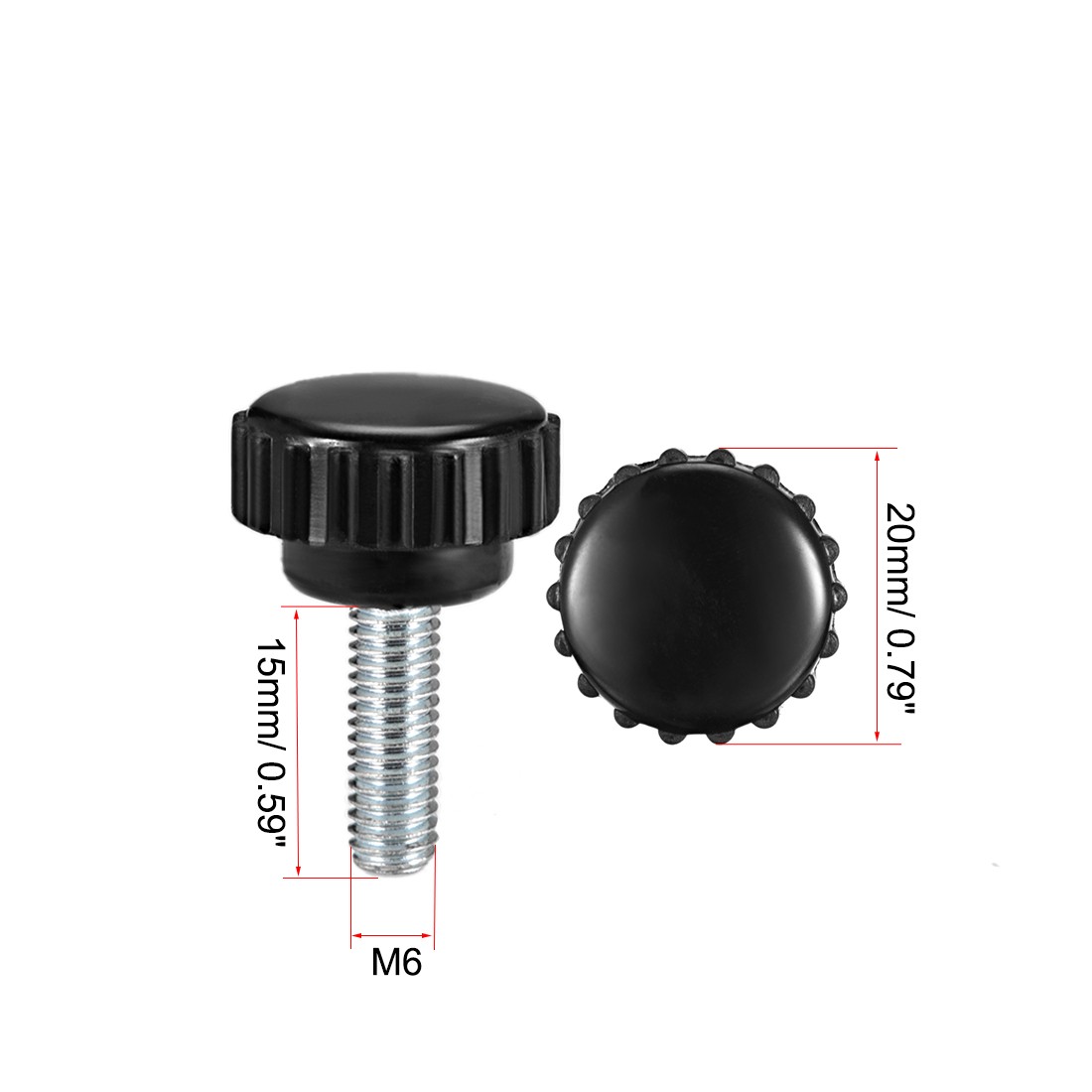 M6 x 15mm male thread knurled locking knobs 4 pcs
