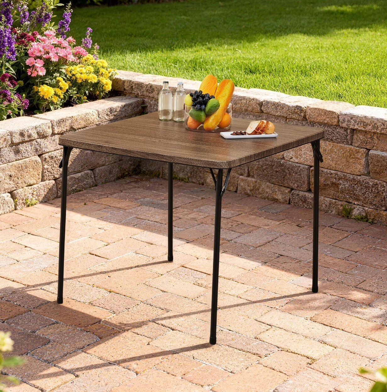 Mainstays 34" Fixed Table Top Folding Legs Card Table, Walnut