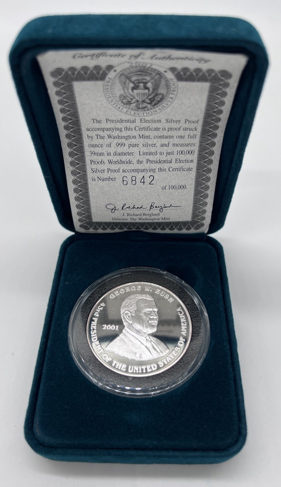 1oz .999 Silver Coin George W Bush Al Gore 2001 Presidential Election US W/ COA