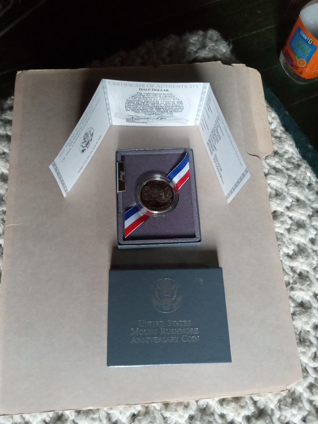 1991 Mt. Rushmore Half Dollar Golden Anniversary Proof Coin Coa And Box