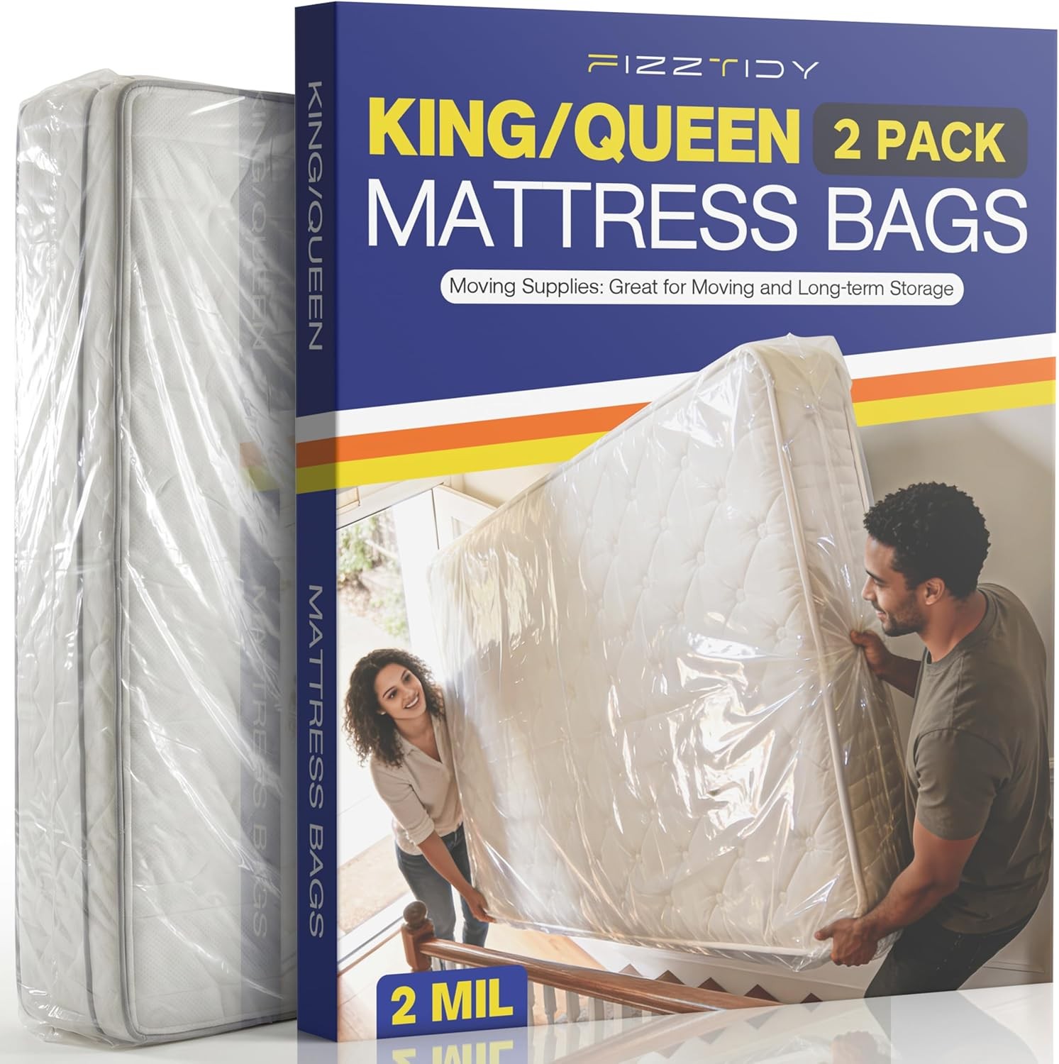 2 Pack Mattress Bags for Moving & Storage - 107" x 78" x 14'' for King / Queen