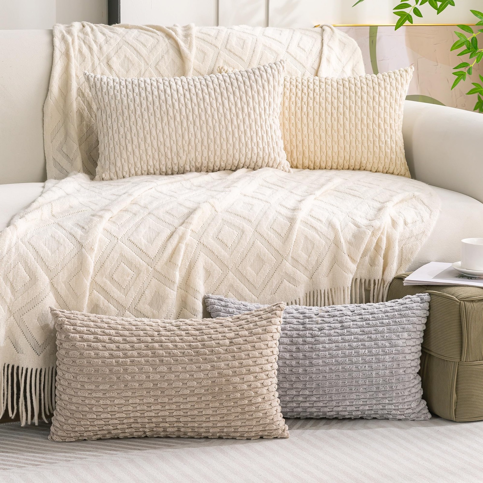 Cozoomy Set of 4 Neutral Decorative Throw 20" x 12" (Pack 4),