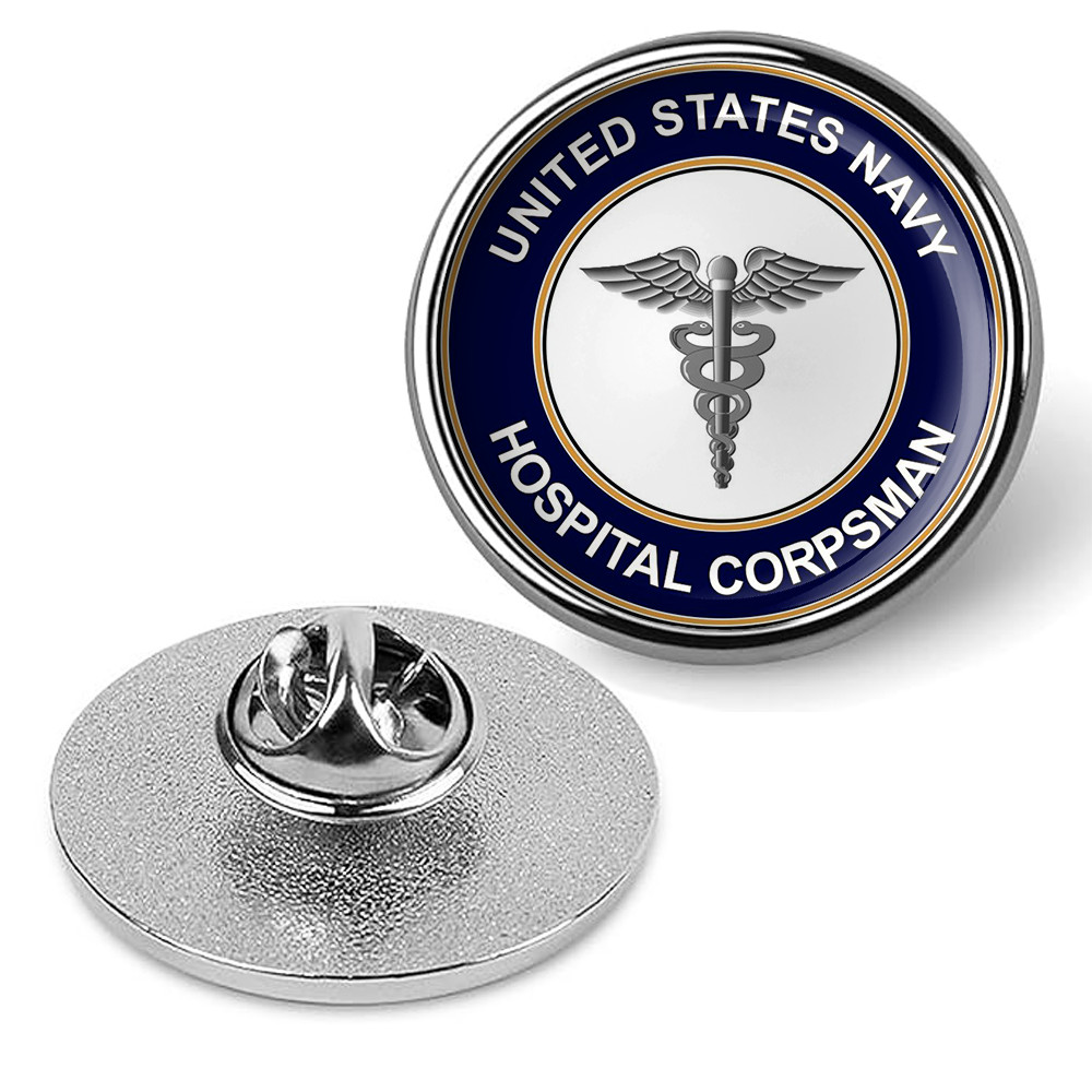 U.S. Navy Hospital Corpsman Tie Tac, Hat Pin, Badge, Military Lapel Pin - Silver