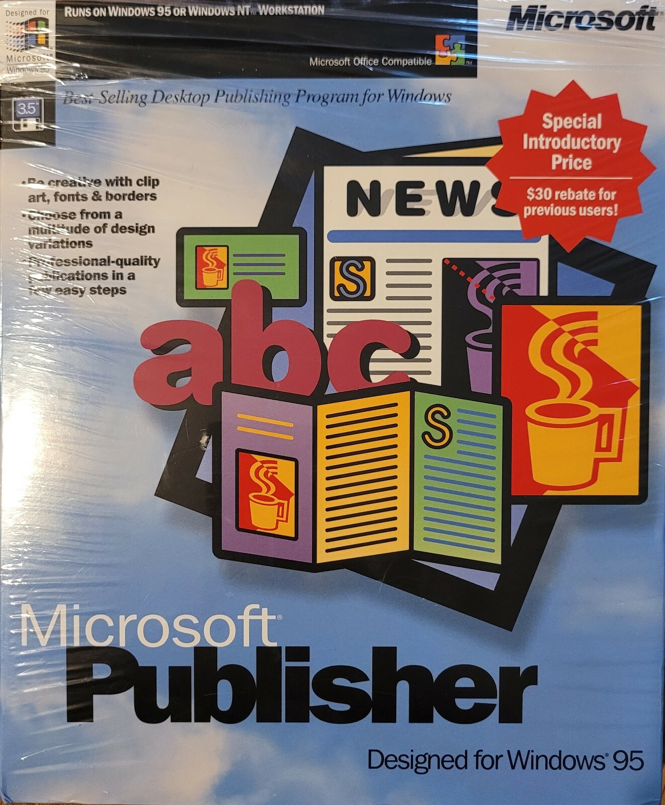 VTG Microsoft Publisher Windows 95 & Windows NT Workstation 3.0 Floppy Disk 3.5"