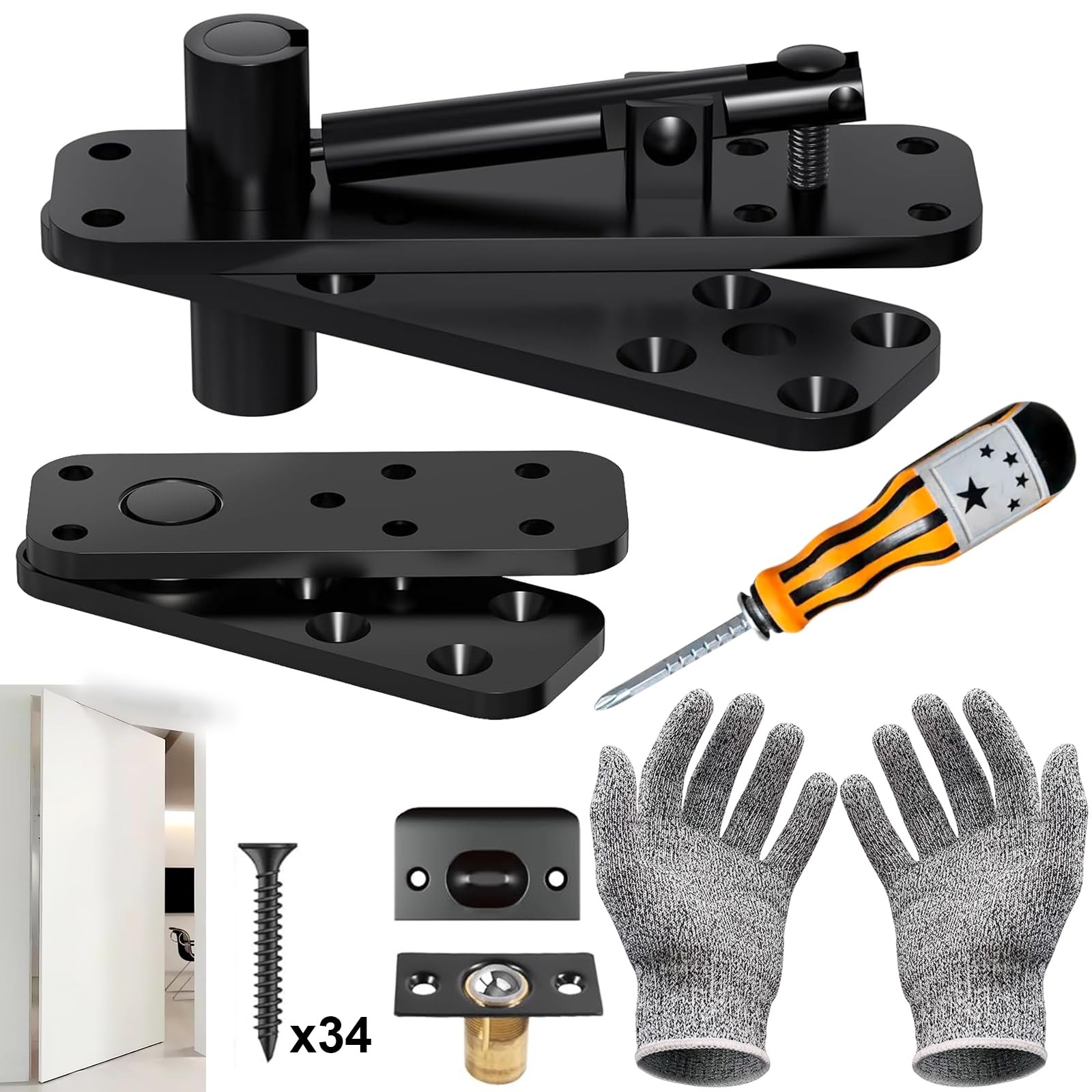 Hidden Door Hinge, Silent Operation 570 LB Hidden Hinges, Pivot Hinge, 360° R...