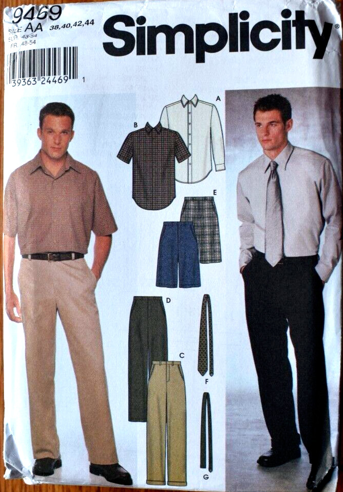 SIMPLICITY PATTERN 9469  SHIRT PANTS SHORTS TIES MENS SIZES  38 40 42 44  UNCUT