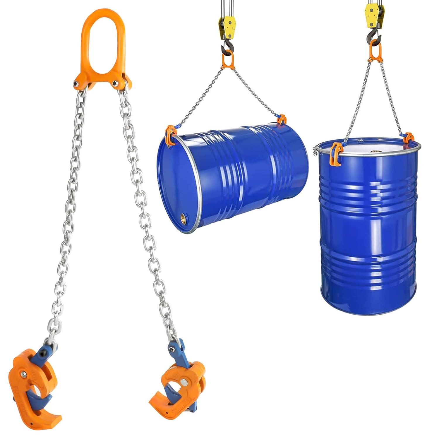 Chain Drum Lifter 2000lbs/1T Oil Barrel Clamp Material Transport Tool with G80 L