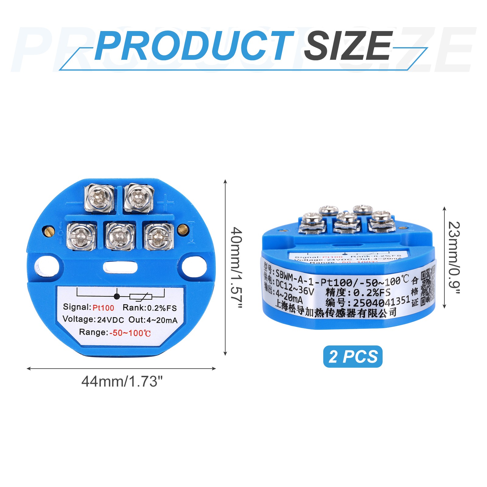 2Pack -50-100C RTD PT100 Temperature Sensor Transmitter Module 4-20MA DC24V