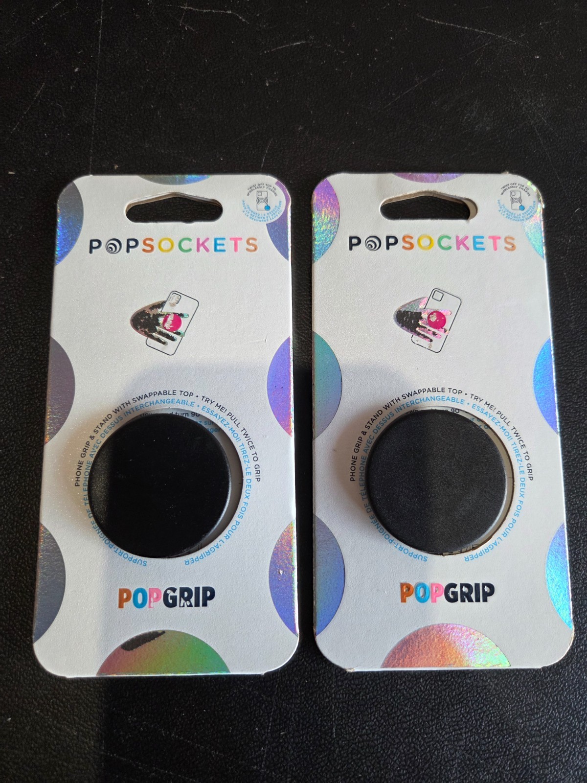 PopSockets Single Grip & Stand Phone Holder Black Swappable Top Lot of 2