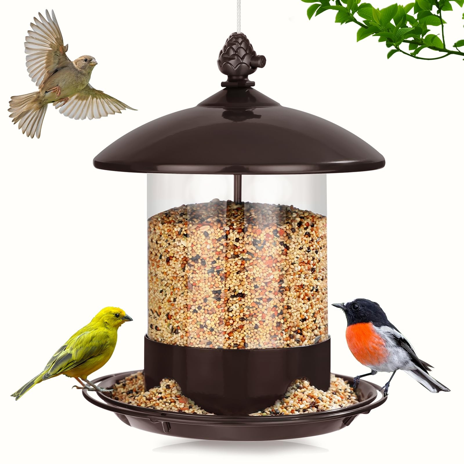 Gbekery Metal Bird Feeders for Outdoors Hanging, Weather Resistant Wild Brown