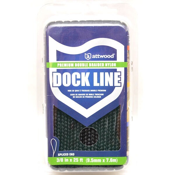 Attwood Boat Dock Line 3/8 Inch x 25FT Black Nylon 117681-7