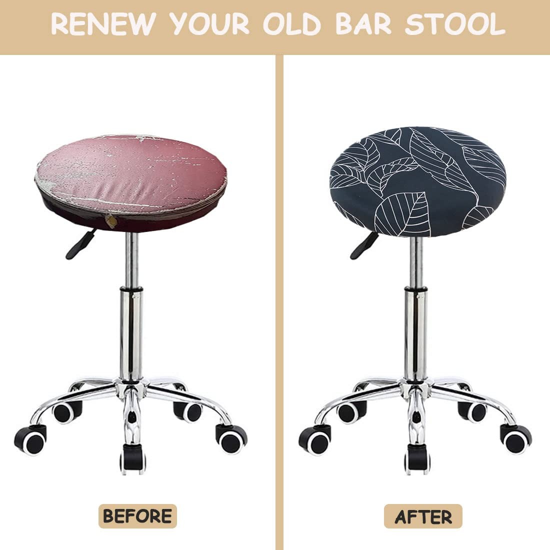 Round Stool Covers 4 Pack Round Bar Stool Covers with Elastic Stretch Barstoo...