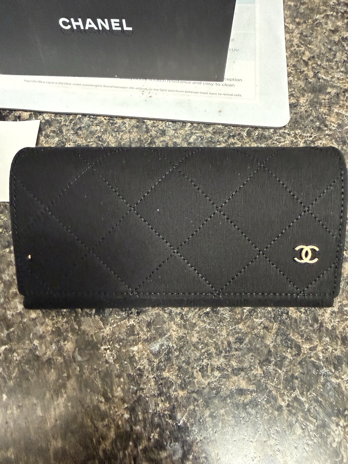 Chanel Black Quilted Leather Sunglasses Large Case & Book & Box Authentic