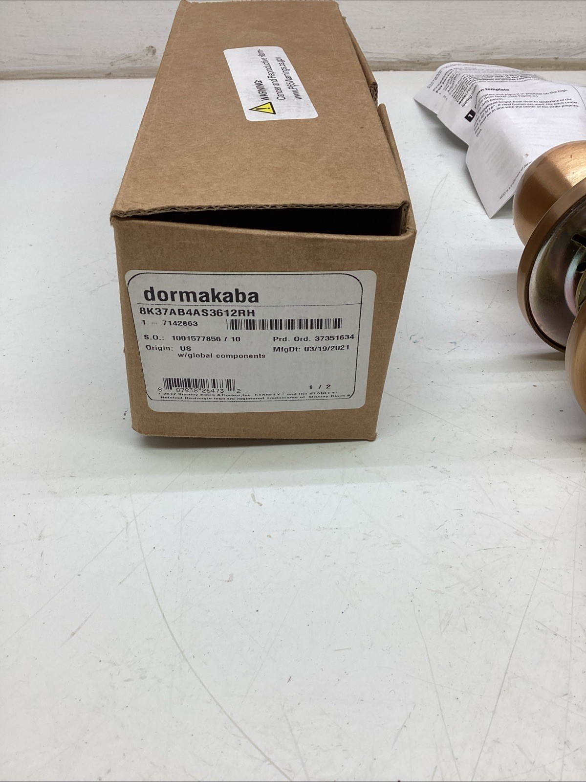 Dormakaba 8K37AB4AS3612RH Cylindrical Locks NIB