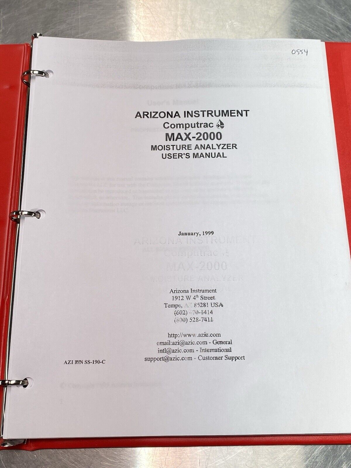Arizona Instrument Computrac MAX-2000 Moisture Analyzer - Users Manual / Guide