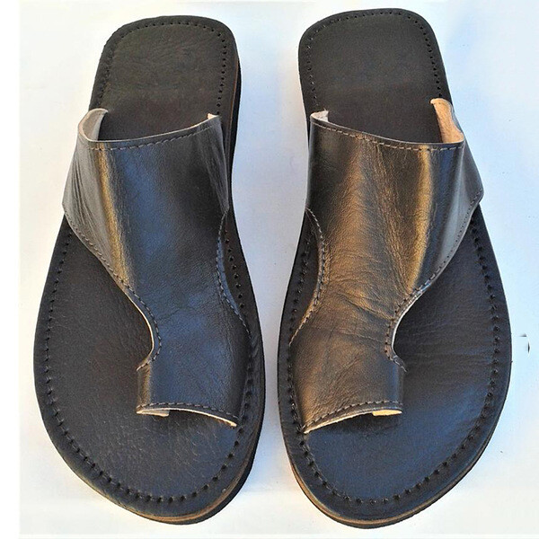 Mens Leather Sandals Shoes Beach Casual Summer Flip Flops Retro Flats Slippers