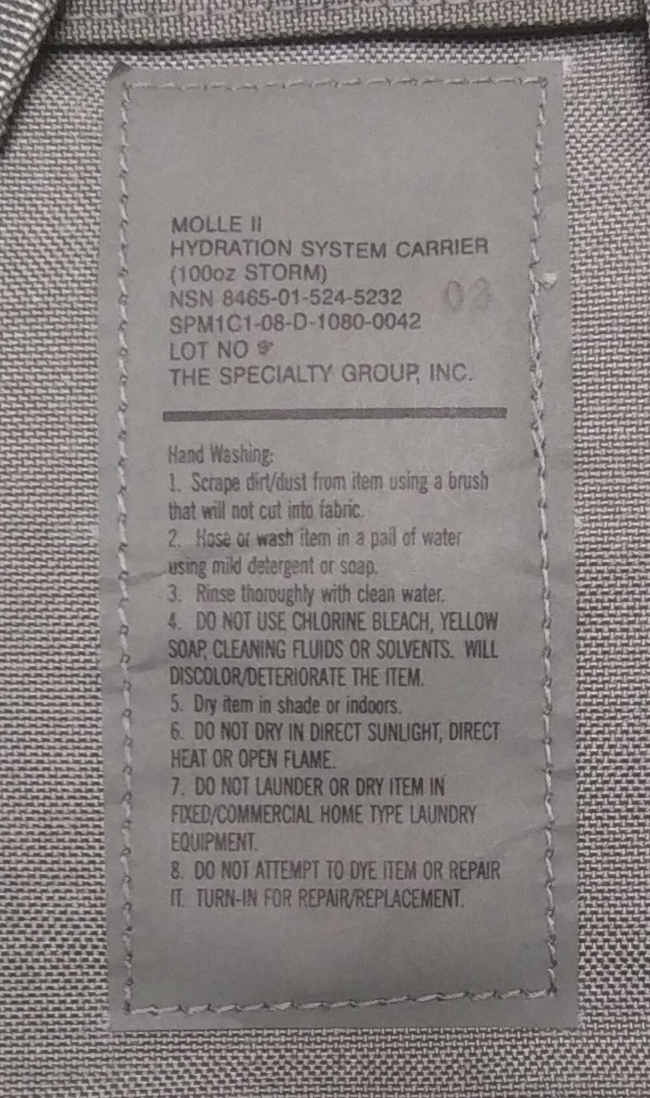 ACU MOLLE Hydration Carrier 3L System 100 oz, NO BLADDER, CIF Issue