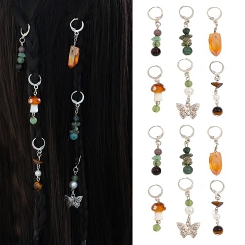 Boho Silver Tribal Braid Rings,African Braid Colored Stone 12 Pieces