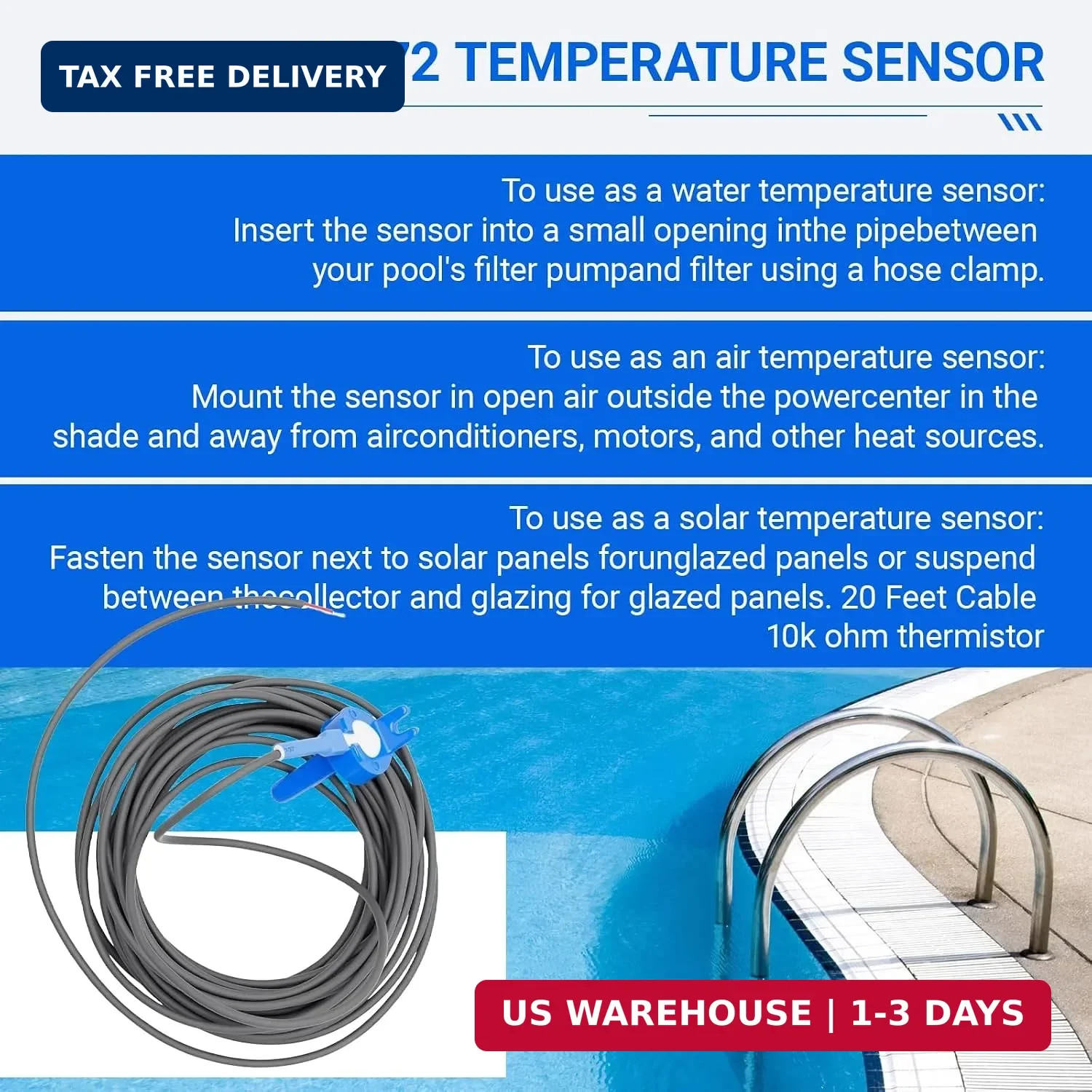520272 Pool Temperature Sensor Thermistor, 20 Feet Cable, 2 Pack