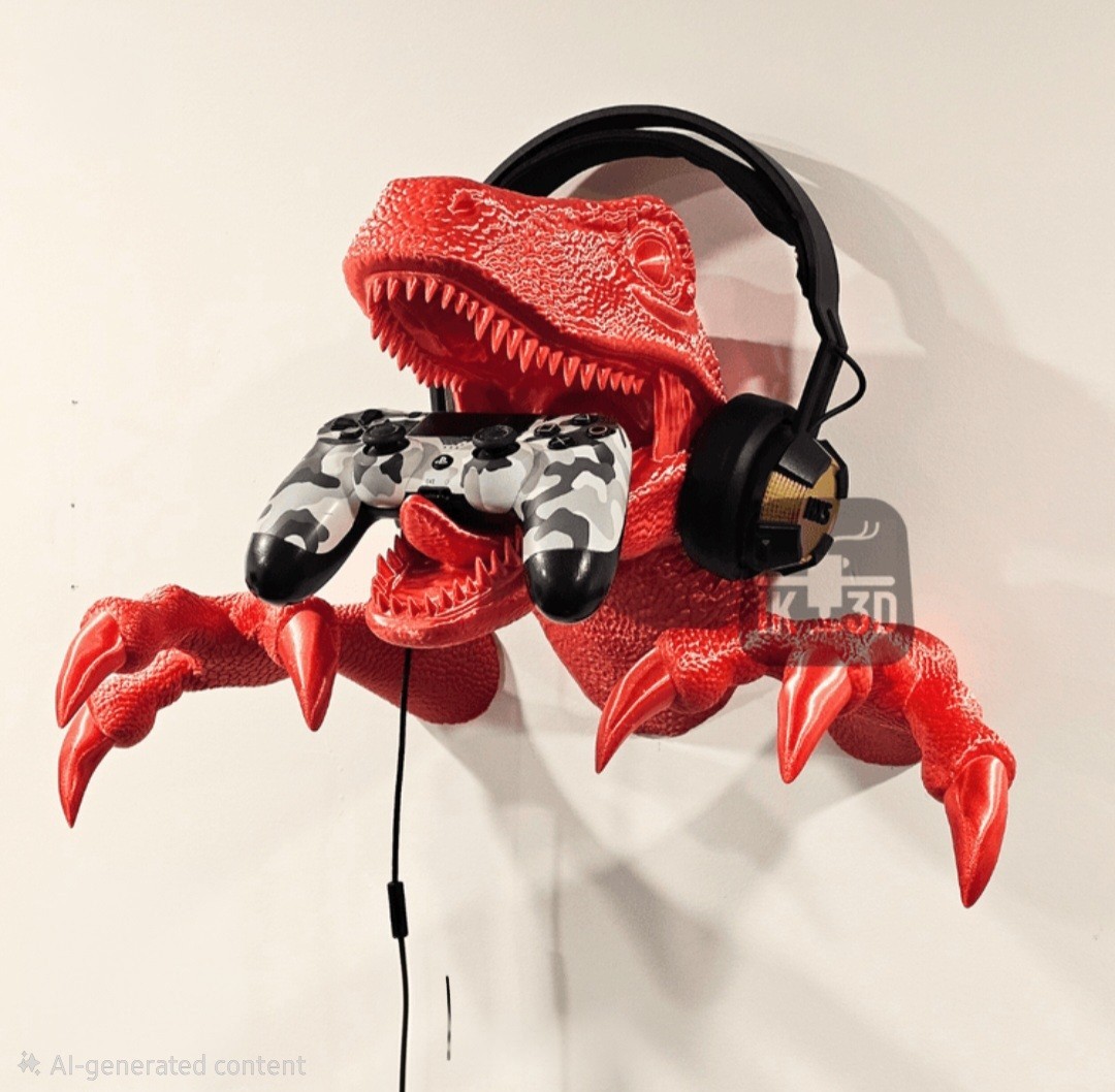 3D Printed Raptor Dinosaur Controller Holder Wall Mount | Gaming Headset Stand |