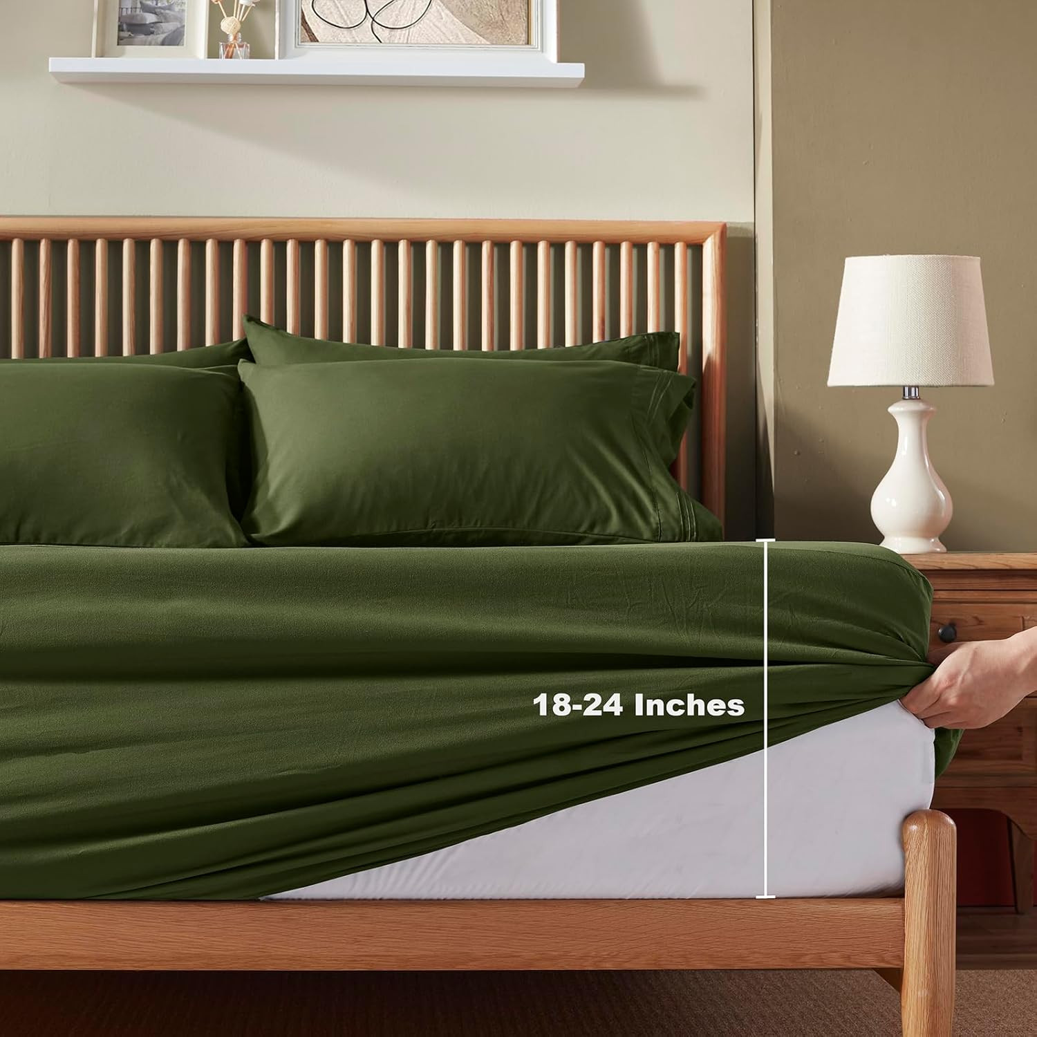 Extra Deep Pocket Full Size Sheets Set, 6 Pieces Soft Olive Green Sheets 18-24 I