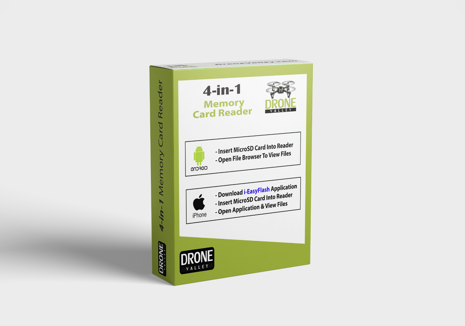 Drone Valley 4 in 1 Micro SD Memory Card Reader - Copy / Move / View Your Files