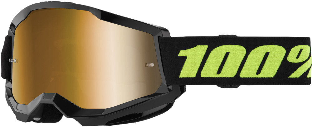 100% Strata 2 MX Goggle Solar Eclipse Black / True Gold Mirrored Lens Adult NEW