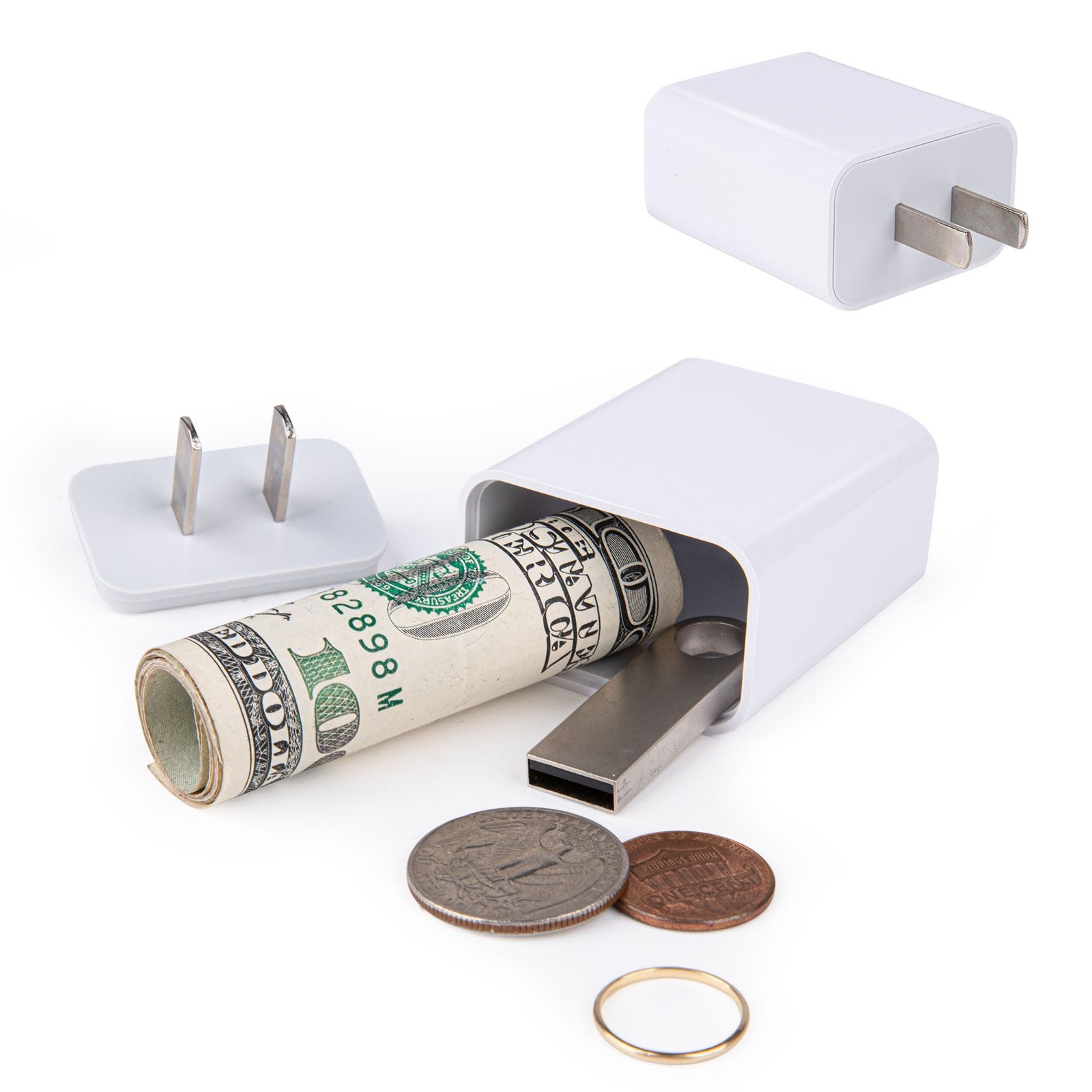Plug Storage Realistic Charger Hiding Place Valuables Diversion Safe White