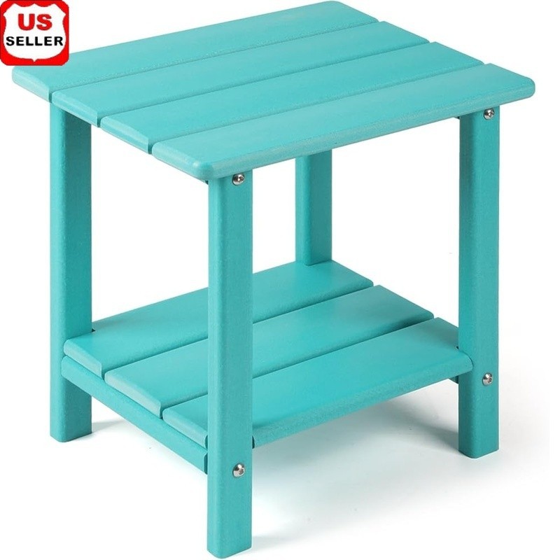 Adirondack Side Table W/ Two-Tier Storage Weather Resistant Outdoor Furniture US