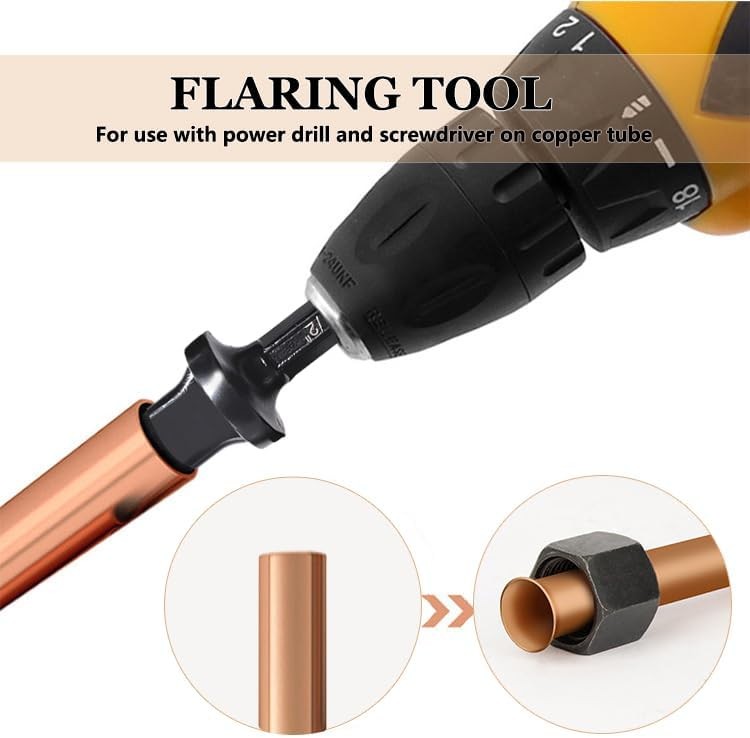 5 Piece Spin Flaring Tool Set, 1/4" Hex Shank HVAC Swaging Drill Bits for Soft C