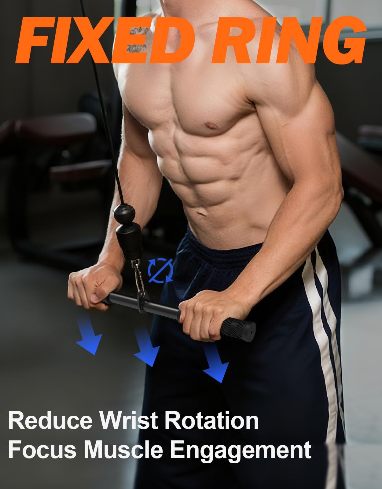 Straight Bar Cable Attachment with Fixed Ring, NonSlip Tricep Bar for Tricep