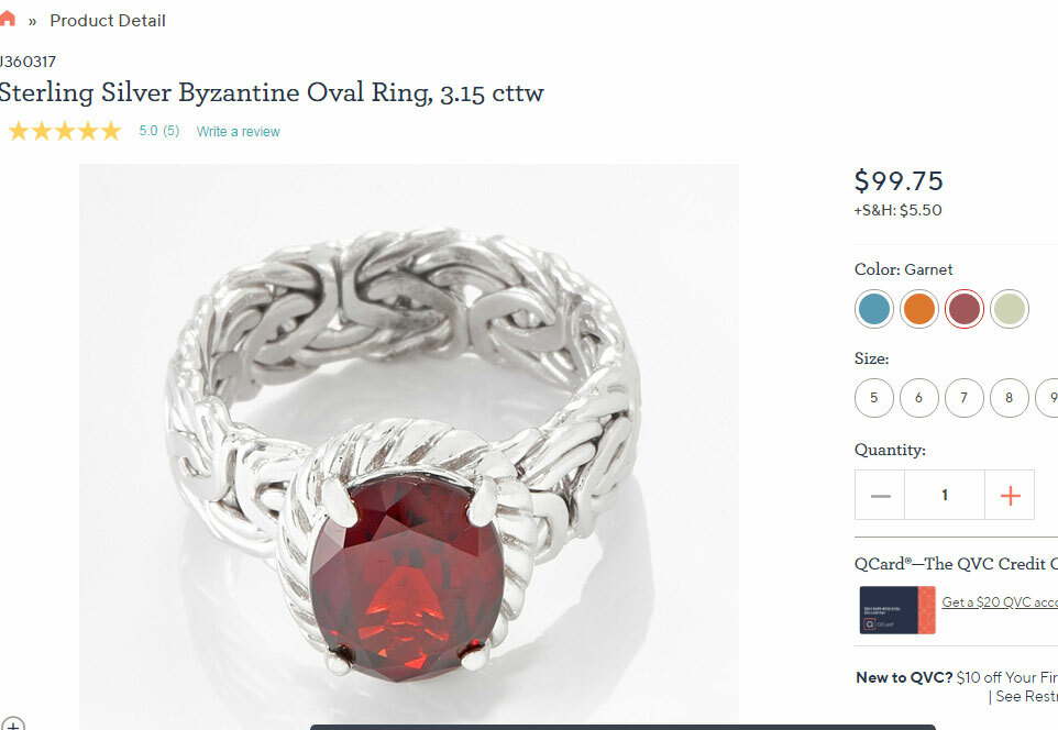 Red Garnet Gemstone Byzantine Ring Real Solid Sterling Silver Size 7 ~ 11 QVC