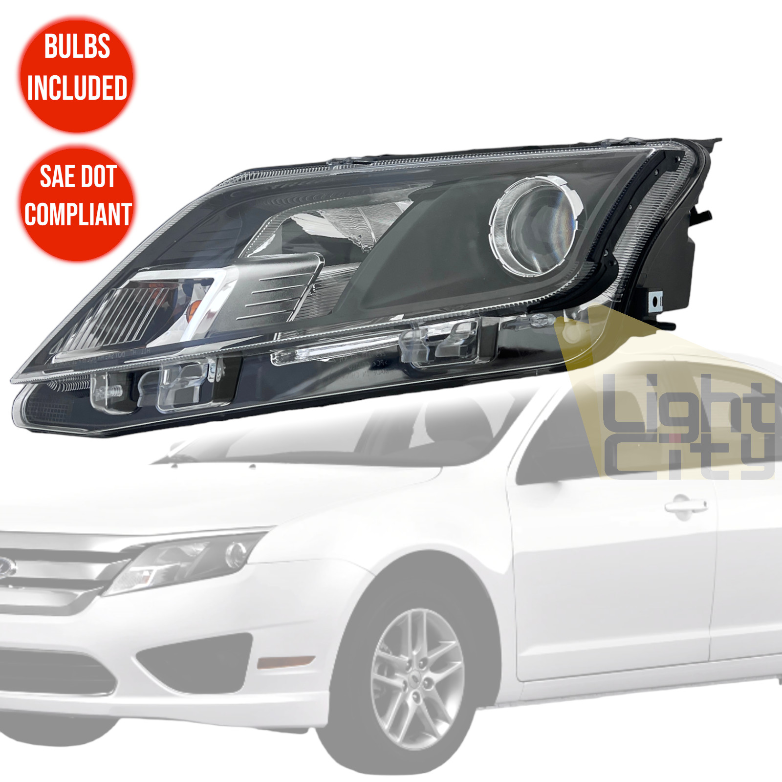For 2010-2012 Ford Fusion Halogen Headlight with BULBs Black Housing Driver Side