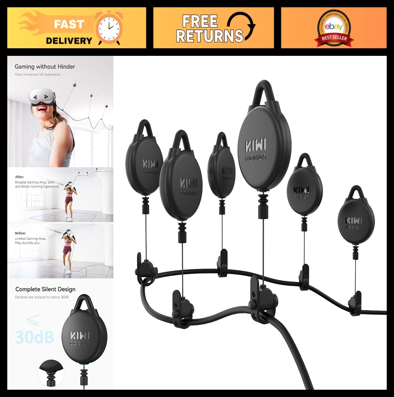 VR Cable Management System - 6 Pack Pulley Kit for Quest 3/2, Pico, PSVR/PSVR2