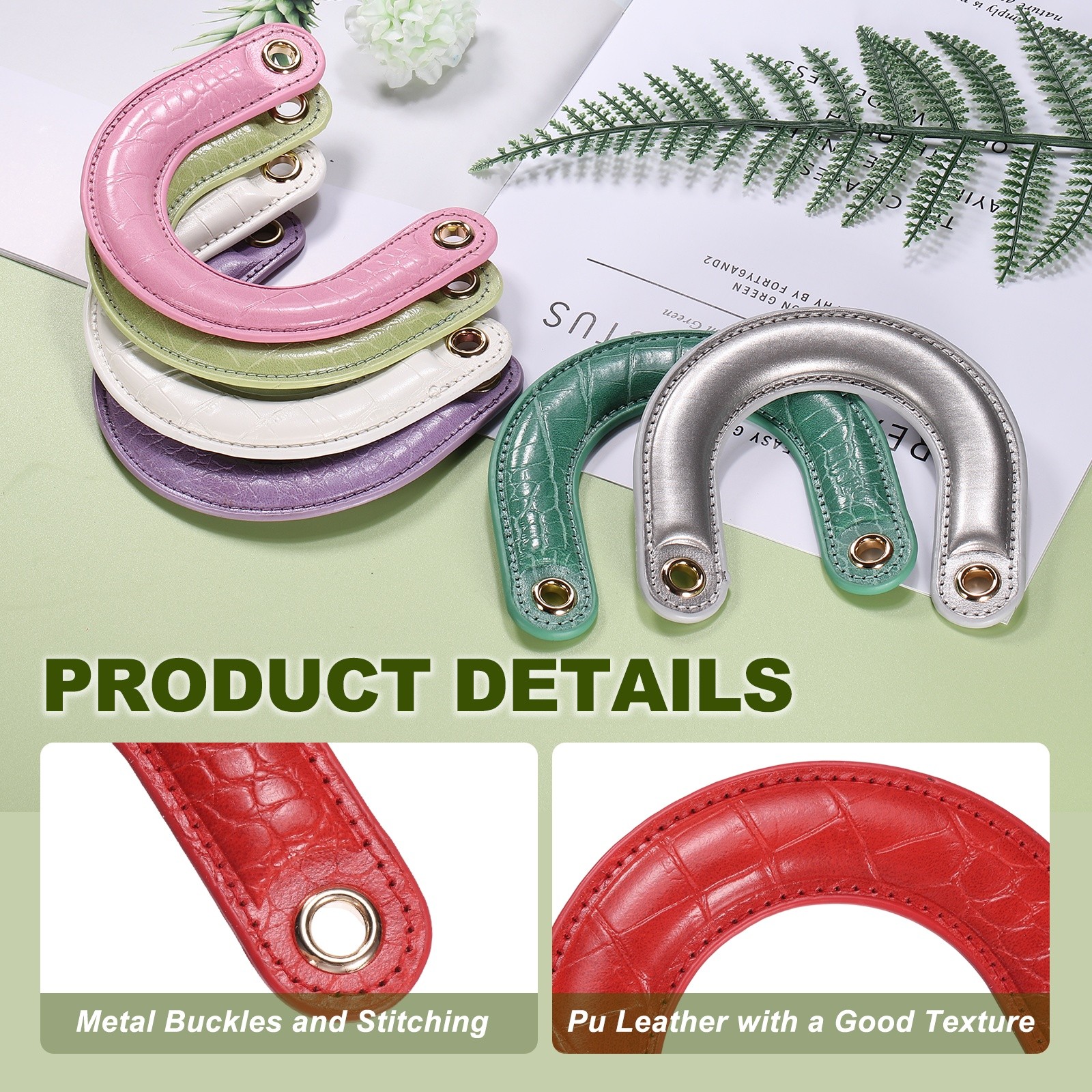 PU Leather Bag Handle, U-Shaped Handbag Handle with Iron Grommets, Red