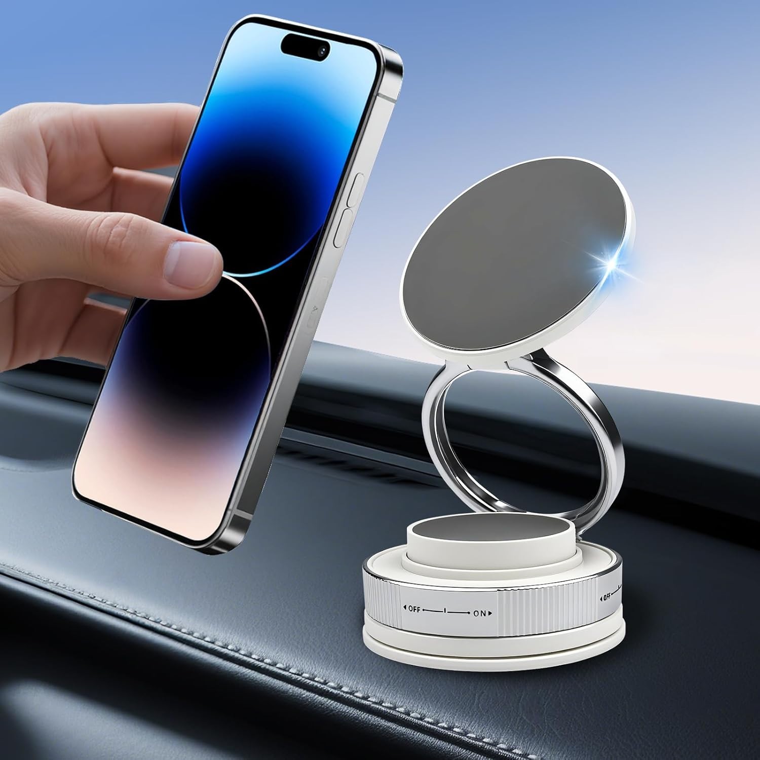 Vacuum Magnetic Phone Holder for Car – Zinc Alloy Suction Car Mount, Adjustable