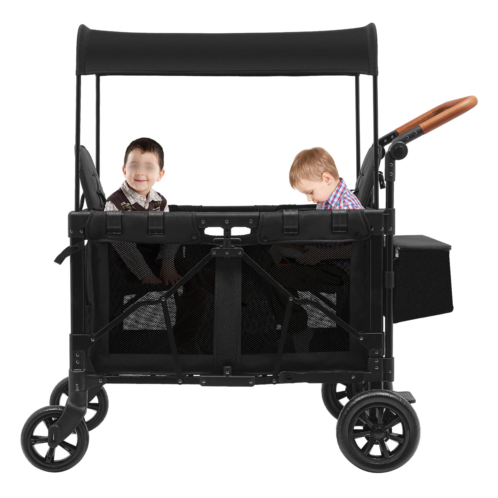 2 Kids Wagon Cart 2-Seat Stroller Wagon Collapsible Quad with Canopy For Travel