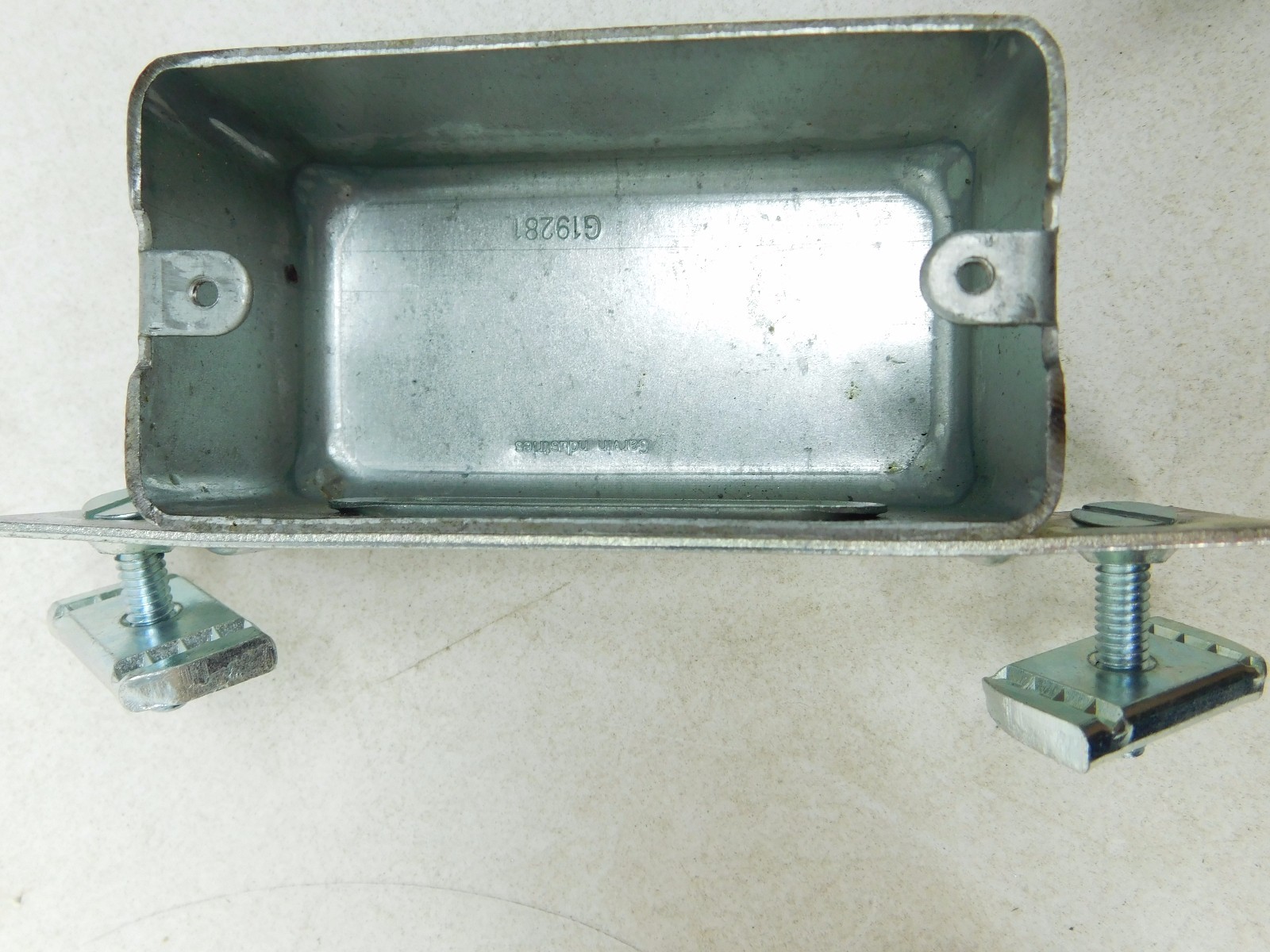 (1) NEW Outlet Box Bolt Down with Hardware - EF40 Electro Galvanized Clamp PO