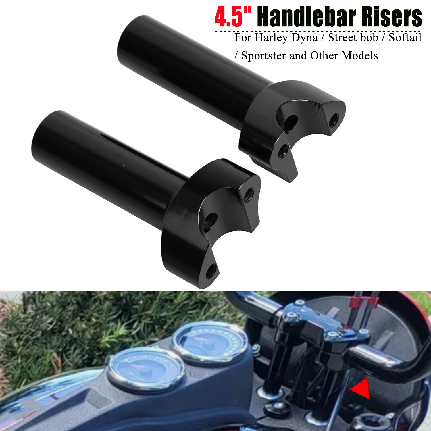 Black 4.5" Straight Handlebar Risers For Harley Super Glide Softail Deluxe FLSTN