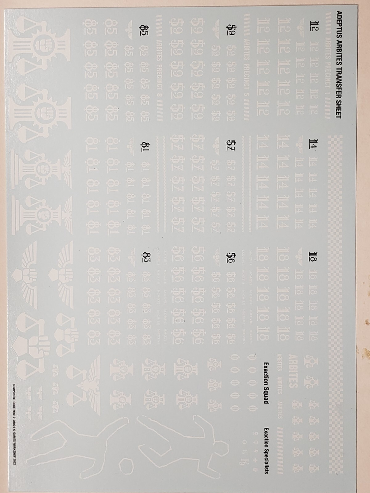 Adeptus Arbites Extraction Vigilant Squad Transfer Sheet Decals, Imperial Agents