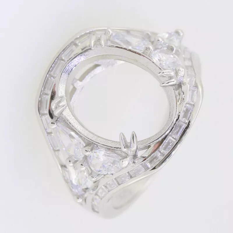 7x5MM Oval Shape Semi Mount Ring 925 Sterling Silver Solitaire Cocktail Ring