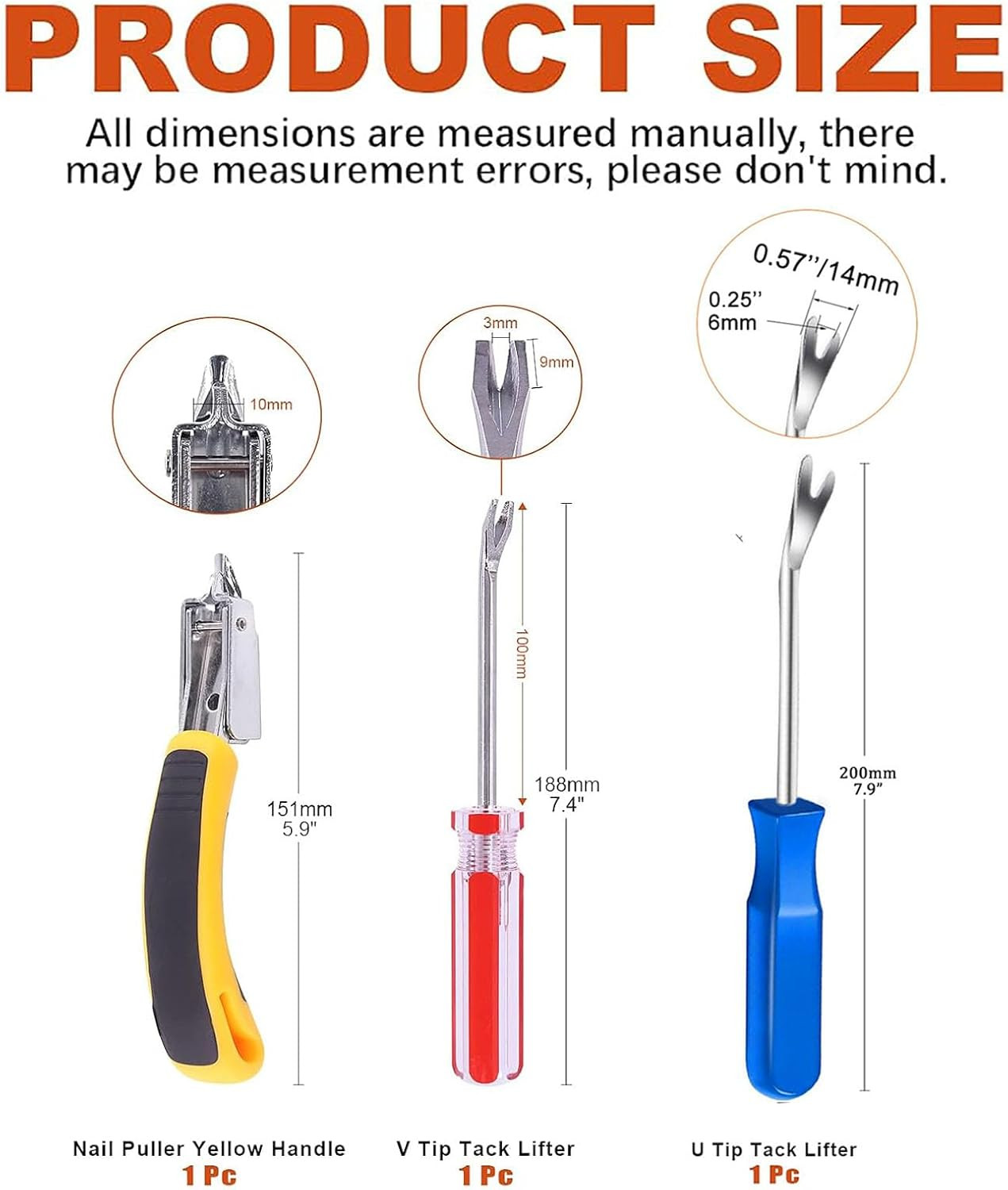 3PCS Heavy Duty Staple Remover Kit with Nail Puller, Tack Lifter Multi Tool for