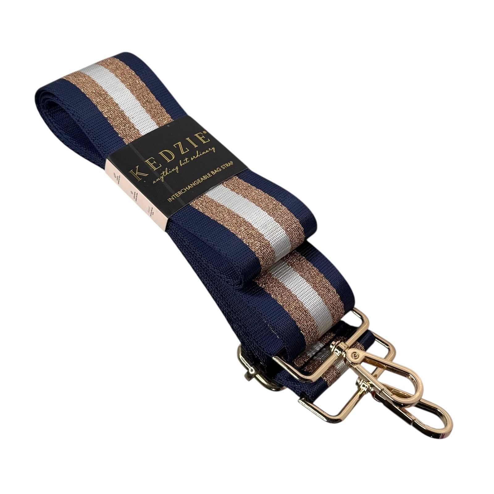 Kedzie BAG STRAP Racing Stripe Navy Blue Gold Hardware Crossbody Shoulder To 55"